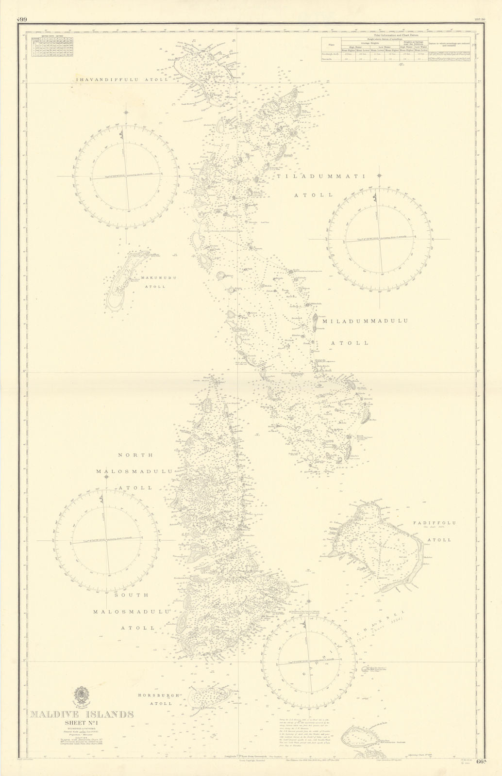 Maldive Islands #1 North Walker/EAST INDIA COMPANY sea chart 1839 (1950) map